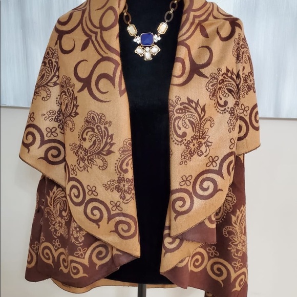 Reversible shawl brown, 100% cashmere - Picture 2 of 5